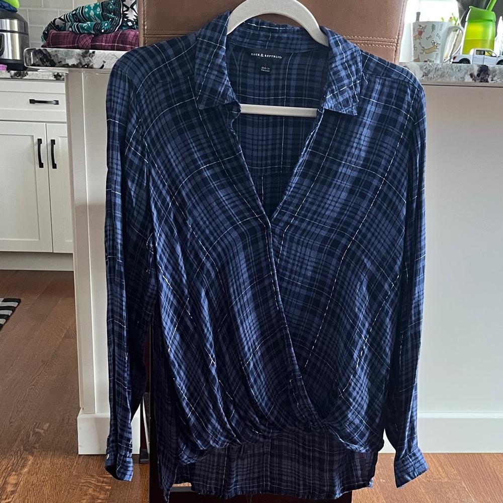 Rock & Republic Navy Plaid Blouse